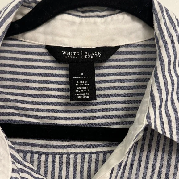 White House Black Market Navy and White Striped Blouse - Picture 2 of 4